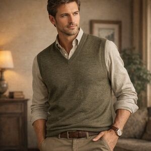 Orvis Merino Wool Sweater Vest Mens L Olive Green V-Neck Preppy Classic